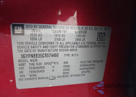 2012 Cadillac Srx Performance Collection z USA, uszkodzony, nr VIN 3GYFNEE35CS574466